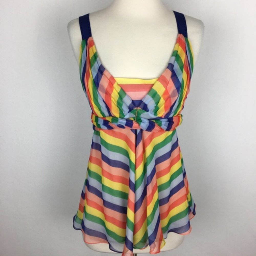 Anthropologie Tibi Rainbow Stripe Silk Top